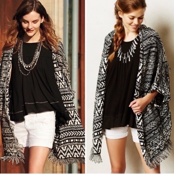 *Not for Sale* Anthropologie Moth Black & White Fringe Cardigan Size: Small - Picture 6 of 6